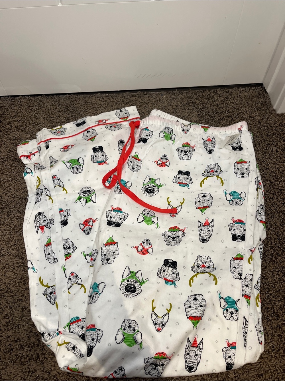 Target White Holiday Animal Face Pajama Pants with Red Drawstring